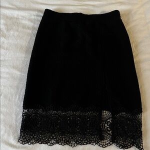 Free People Black Quilted Storyteller Stretch  Lace Knee Length Skirt M w/slit